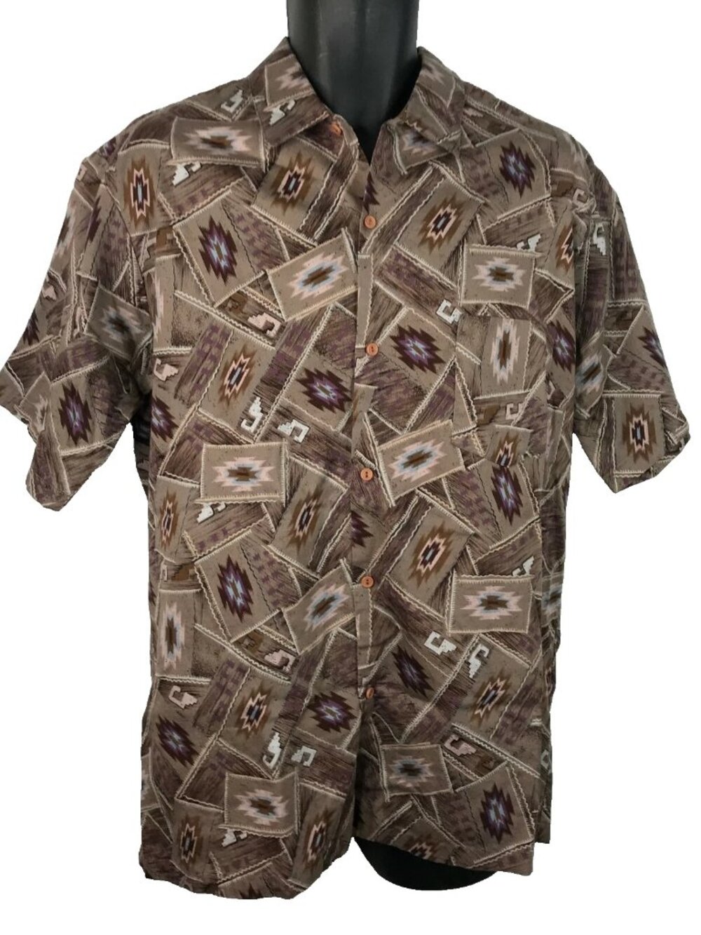 Vintage 70s Triumph California Button Down Shirt Size L Southwestern Brown Tan